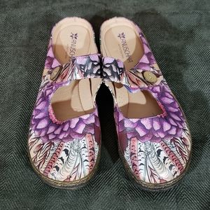 Anuschka purple lotus slide on mary Jane shoes size 10